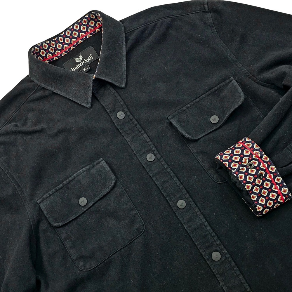 Buttercloth Shacket Mens XL Black Long Sleeve Button Down Knit Shirt Jacket